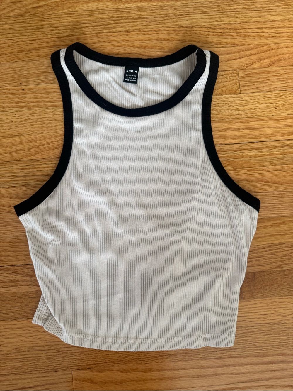 SHEIN cream Ribbed Crop Tank with Black Trim